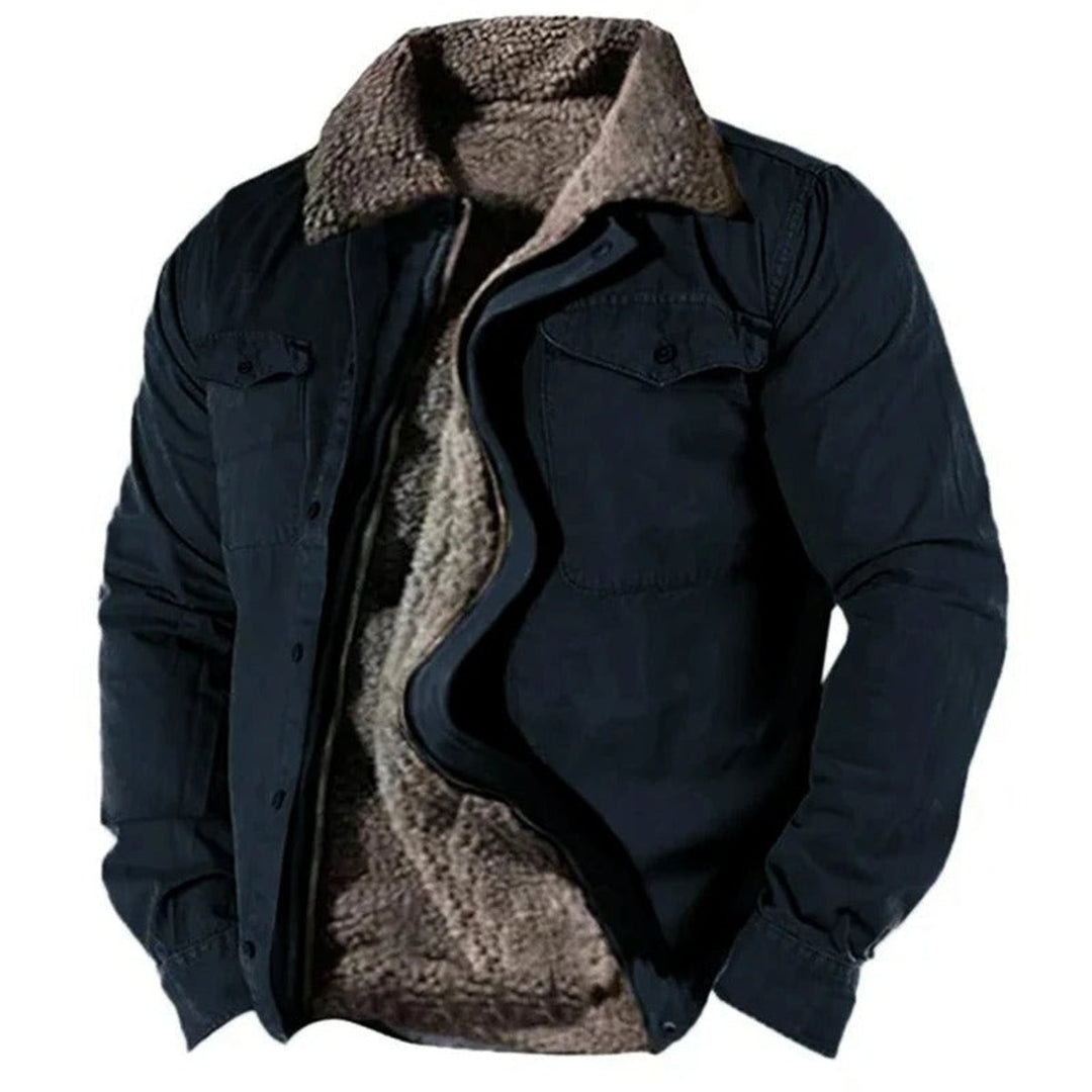 Mens Cardigan Sherpa-Lined Western Snap-Button Jacket - Navy Blue