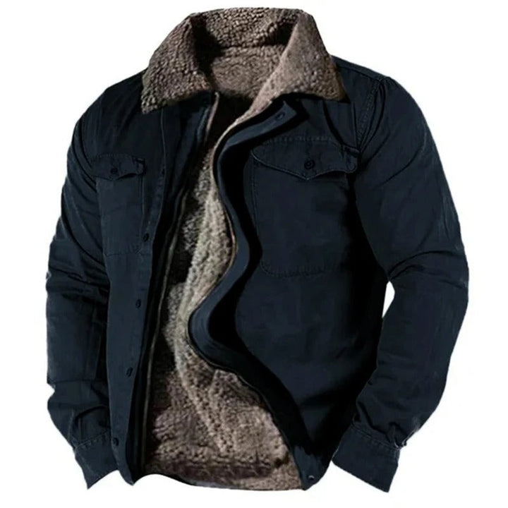 Mens Cardigan Sherpa-Lined Western Snap-Button Jacket - Navy Blue