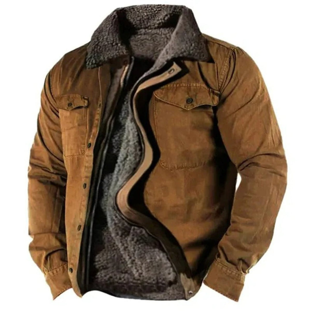 Mens Cardigan Sherpa-Lined Western Snap-Button Jacket - Brown