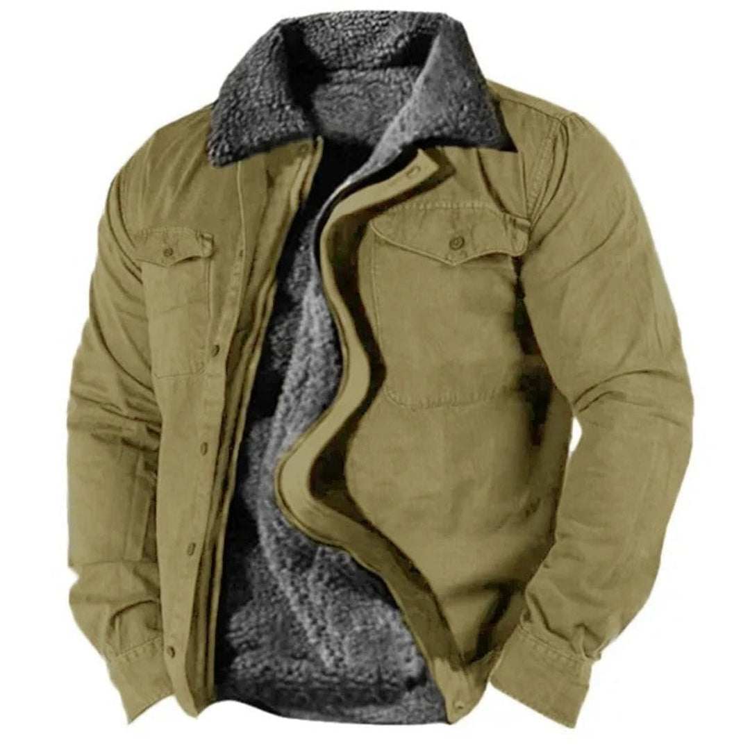 Mens Cardigan Sherpa-Lined Western Snap-Button Jacket - Green