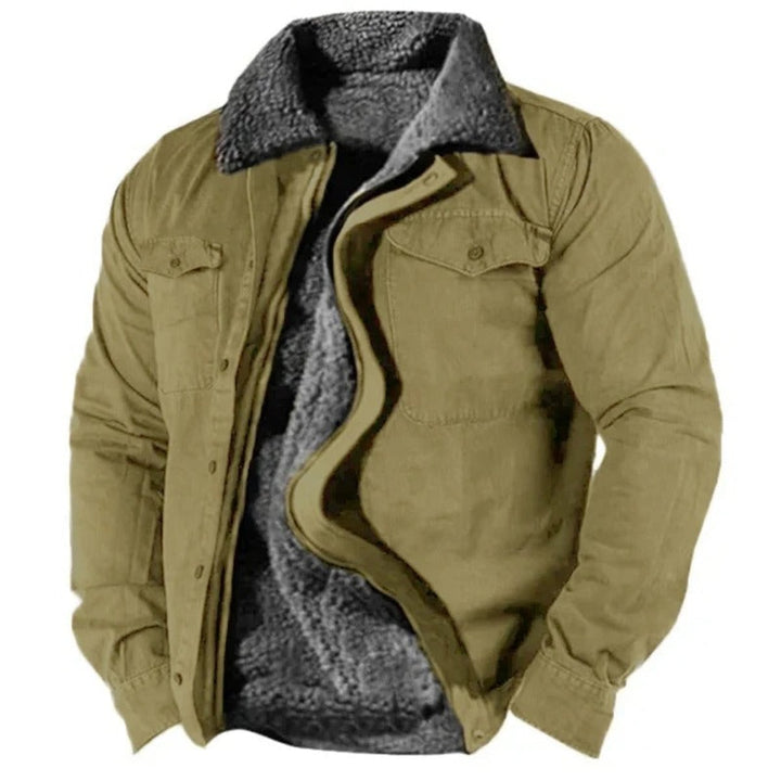 Mens Cardigan Sherpa-Lined Western Snap-Button Jacket - Green