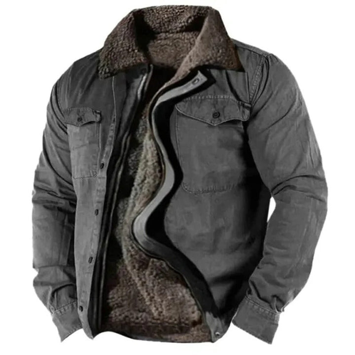 Mens Cardigan Sherpa-Lined Western Snap-Button Jacket - Dark Grey