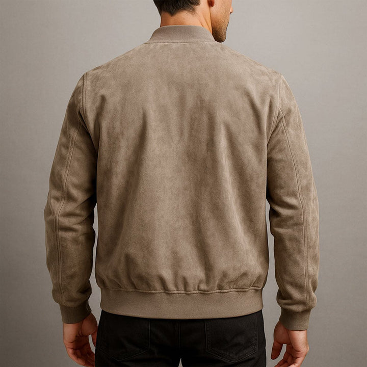 Mens Cardigan Suede Bomber Jacket Slim Fit Zip-Up
