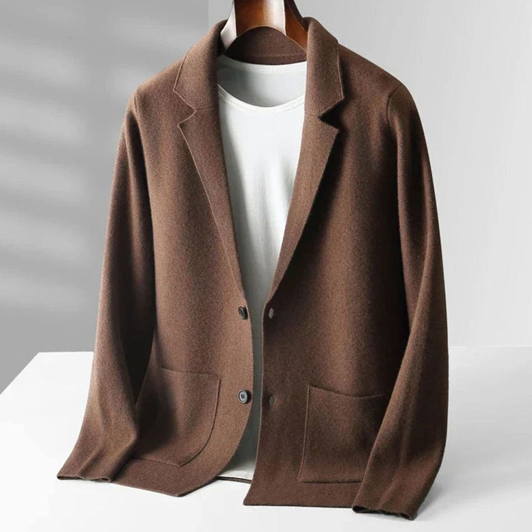 Men's Cashmere Knit Blazer-Style Mens Jumper Notch Lapel - Chestnut Brown