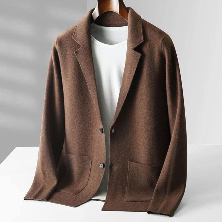 Men's Cashmere Knit Blazer-Style Mens Jumper Notch Lapel - Chestnut Brown