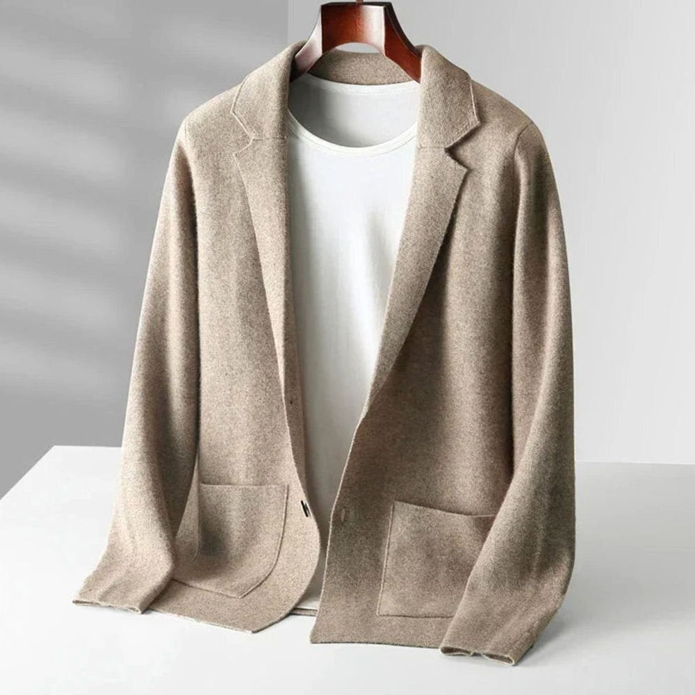 Men's Cashmere Knit Blazer-Style Mens Jumper Notch Lapel - Sandstone Beige