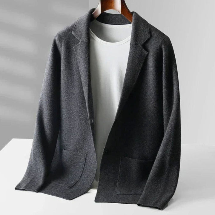 Men's Cashmere Knit Blazer-Style Mens Jumper Notch Lapel - Slate Gray