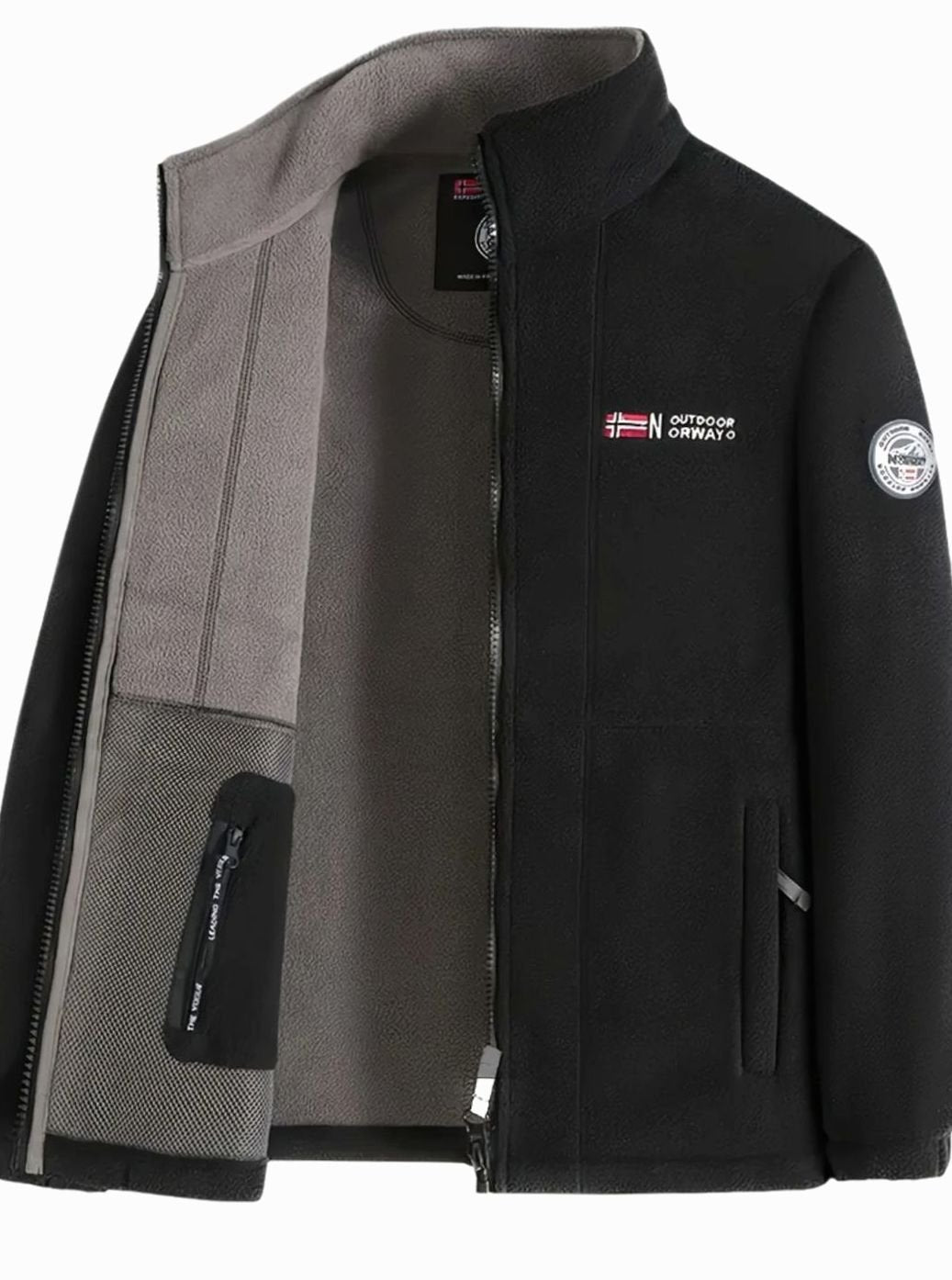 Men's Classic Full-Zip Stand-Collar Outdoor Fleece Jacket - Black