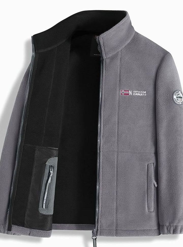 Men's Classic Full-Zip Stand-Collar Outdoor Fleece Jacket - Gray