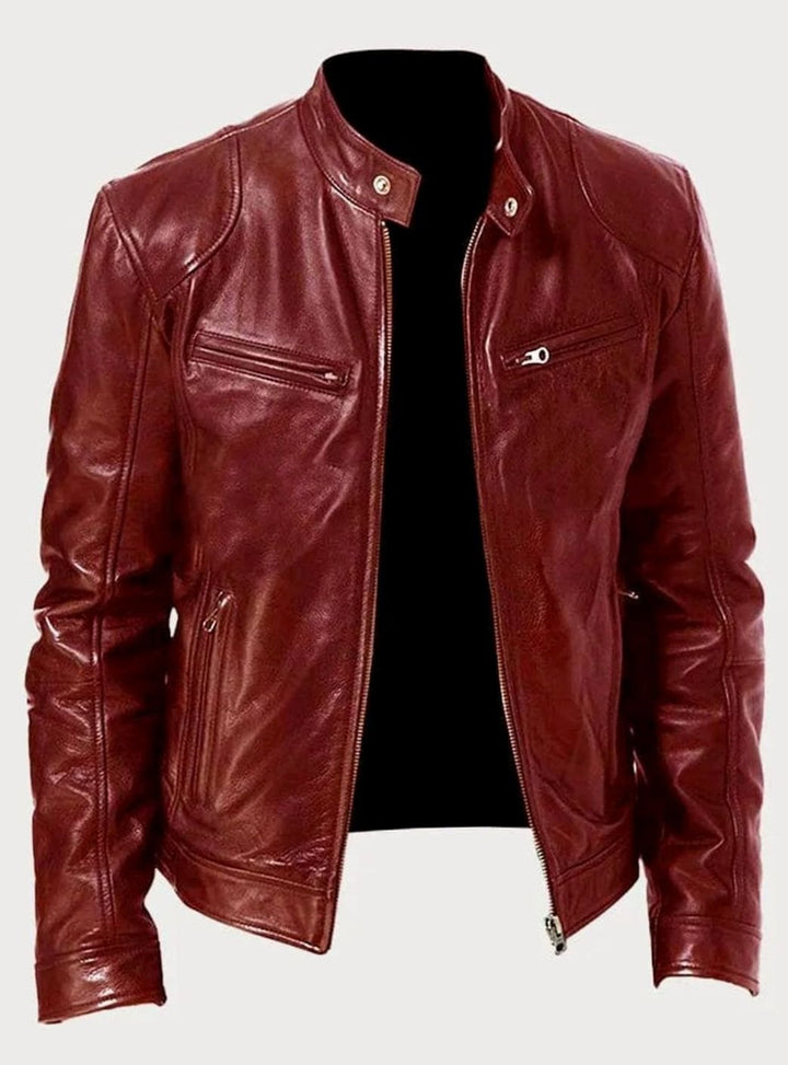 Men's Classic Moto-Inspired Slim-Fit Leather Style Jacket - Red