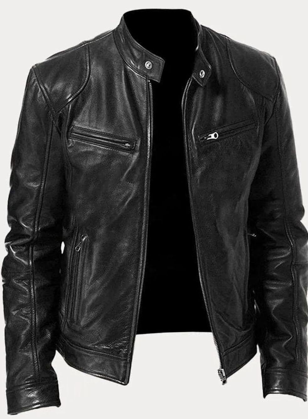 Men's Classic Moto-Inspired Slim-Fit Leather Style Jacket - Black