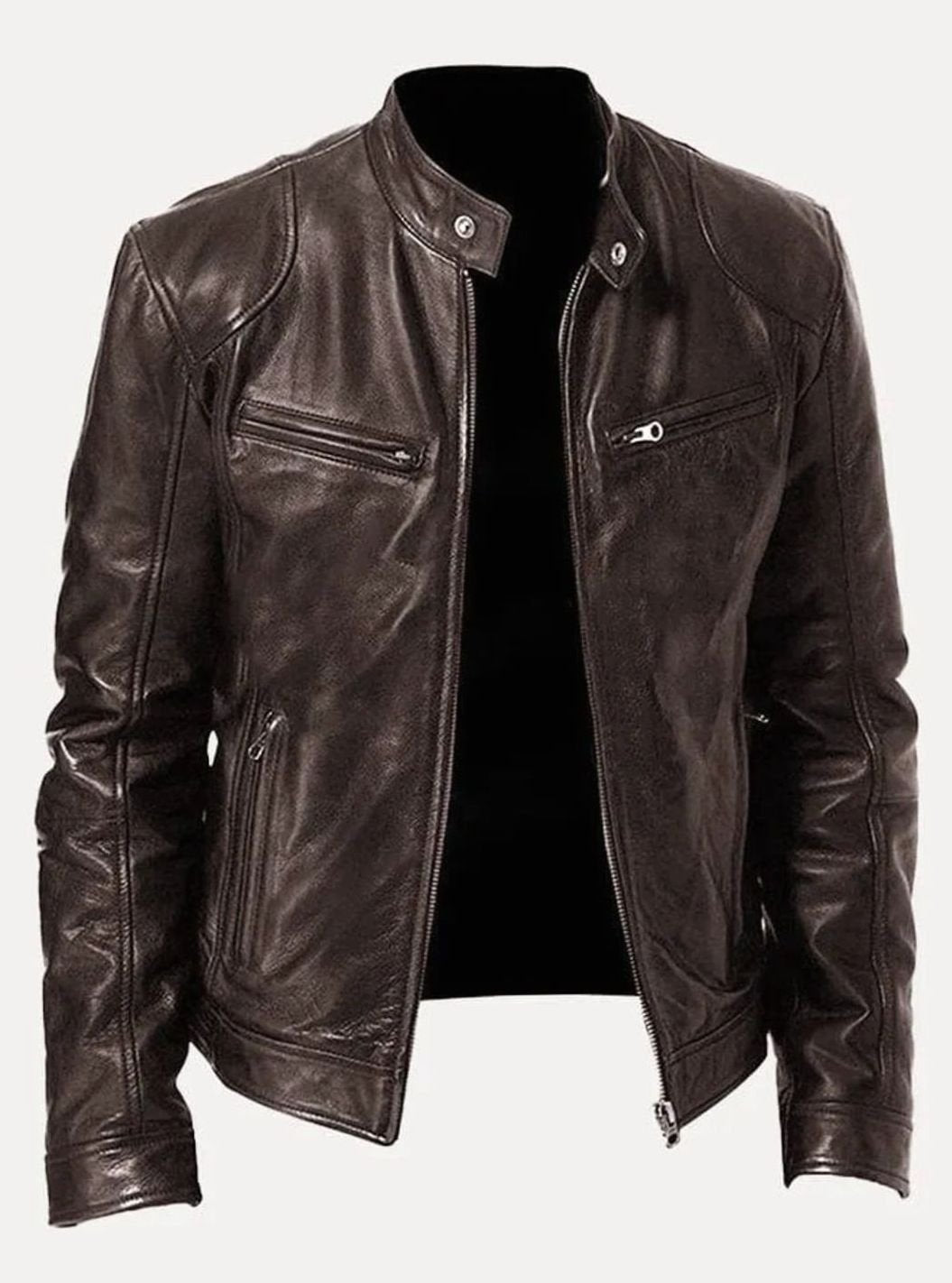Men's Classic Moto-Inspired Slim-Fit Leather Style Jacket - Brown