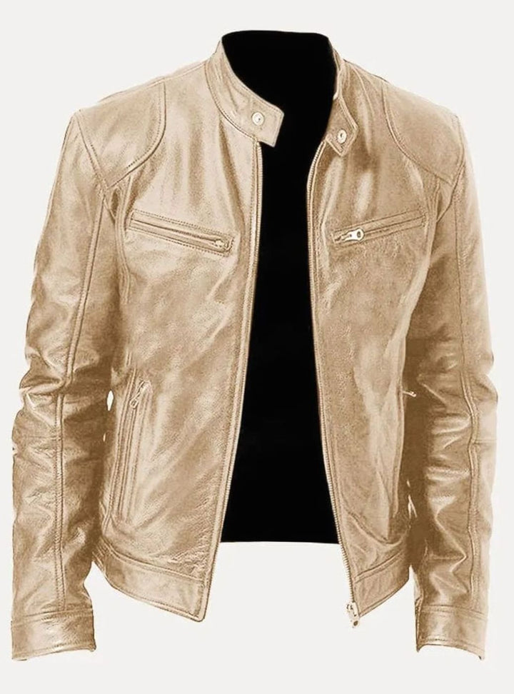 Men's Classic Moto-Inspired Slim-Fit Leather Style Jacket - Gold