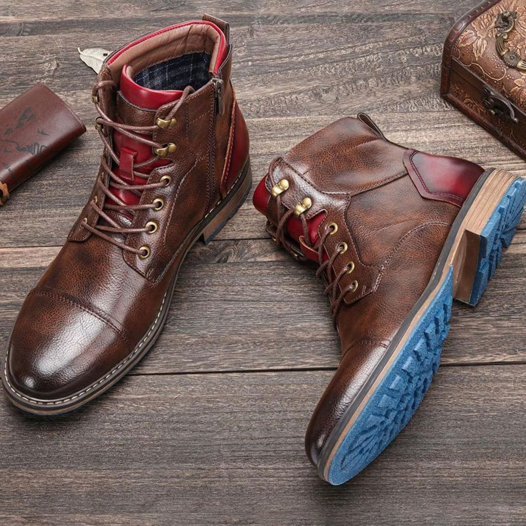 Men's Classic Zip Lace-Up Leather-Look Ankle Boots