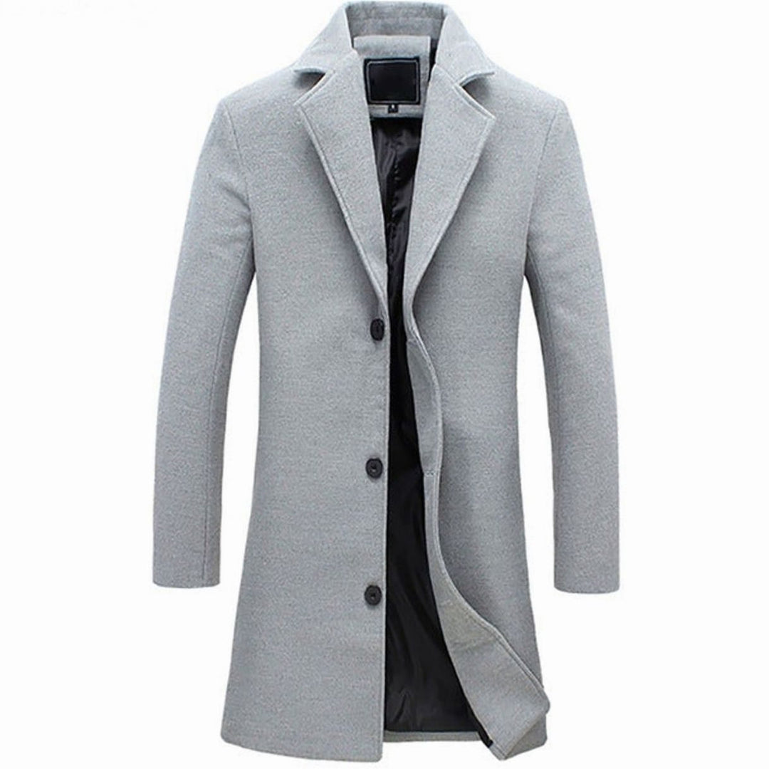 Men's Cold Weather Tailored Wool-Blend Longline Trench Coat - Grey