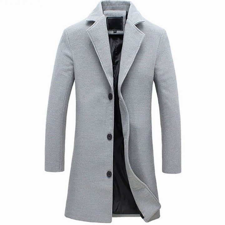 Men's Cold Weather Tailored Wool-Blend Longline Trench Coat - Grey
