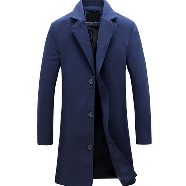 Men's Cold Weather Tailored Wool-Blend Longline Trench Coat - Navy Blue
