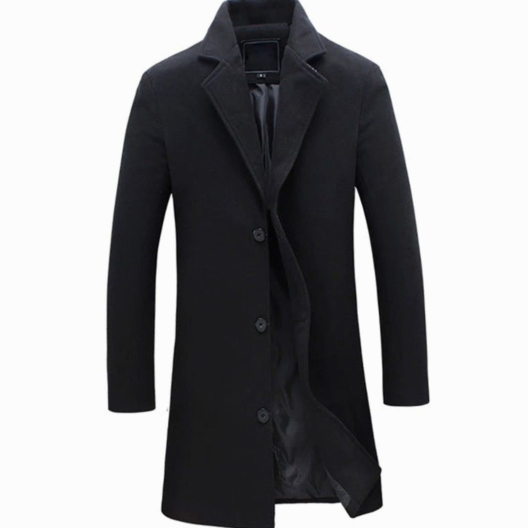 Men's Cold Weather Tailored Wool-Blend Longline Trench Coat - Black