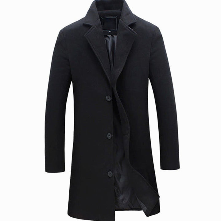 Men's Cold Weather Tailored Wool-Blend Longline Trench Coat - Black