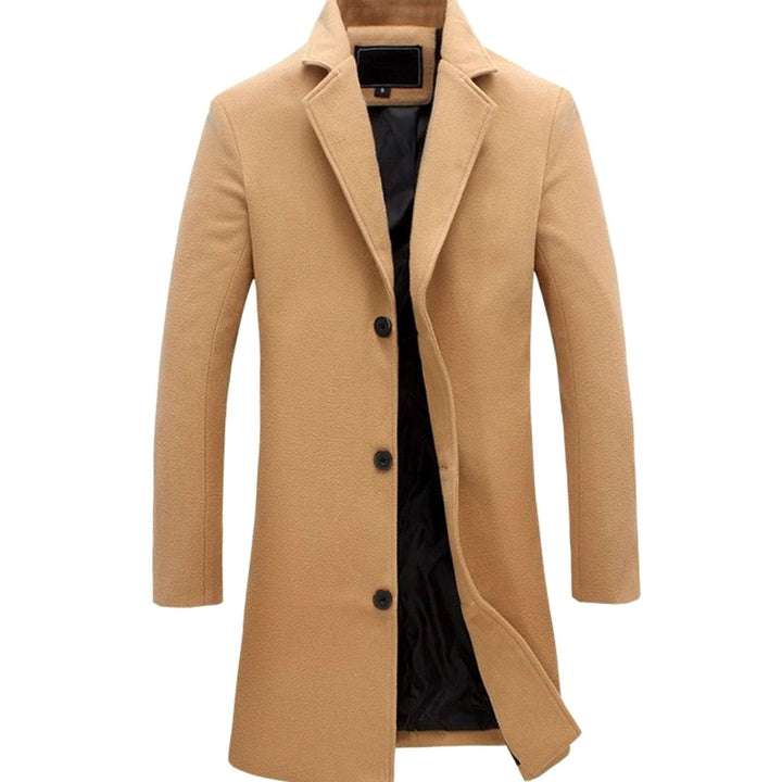 Men's Cold Weather Tailored Wool-Blend Longline Trench Coat - Khaki