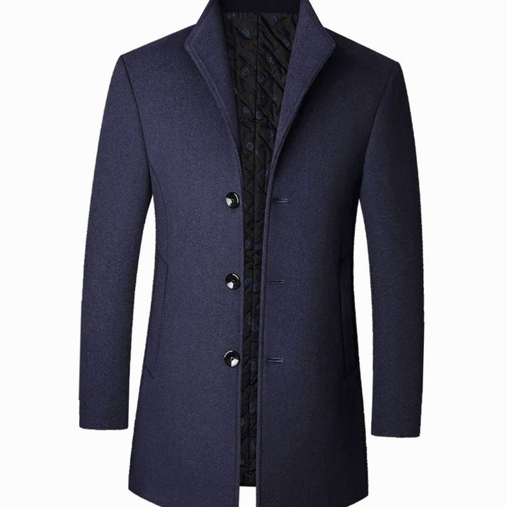Men's Cold Weather Wool-Blend Single-Breasted Overcoat - Navy Blue