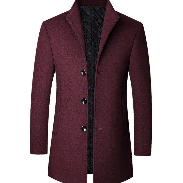 Men's Cold Weather Wool-Blend Single-Breasted Overcoat - Burgundy