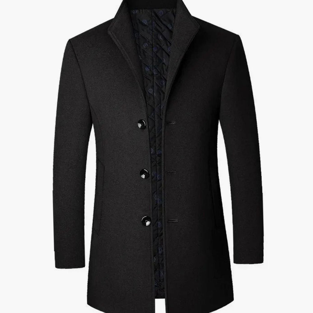 Men's Cold Weather Wool-Blend Single-Breasted Overcoat - Black