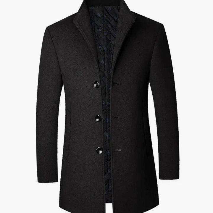 Men's Cold Weather Wool-Blend Single-Breasted Overcoat - Black