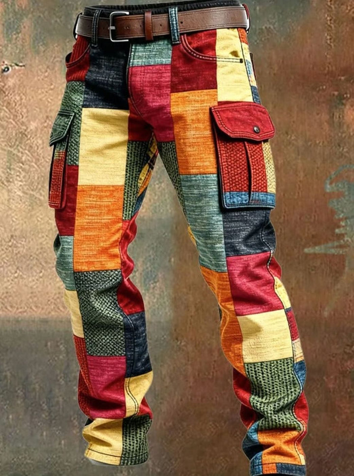 Men's Colourblock Patchwork Regular-Fit Cargo Pants