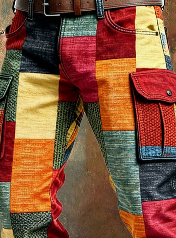 Men's Colourblock Patchwork Regular-Fit Cargo Pants