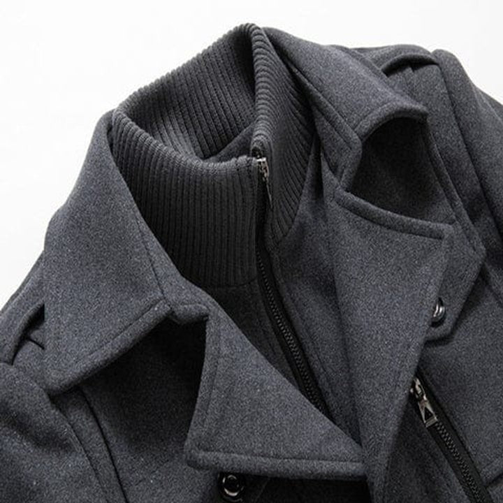 Men's Double-Collar Wool Coat Slim-Fit Winter Overcoat
