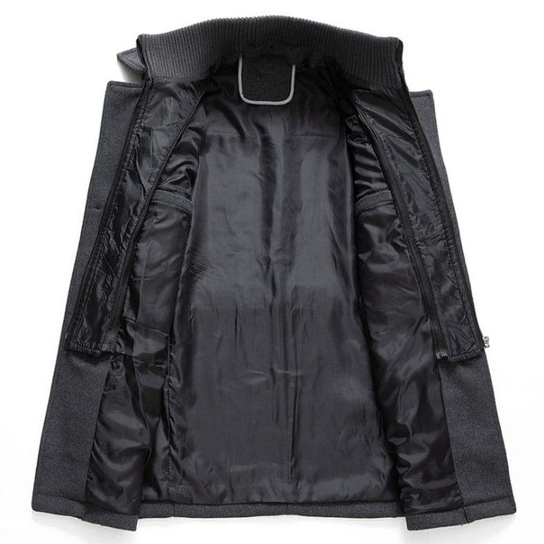 Men's Double-Collar Wool Coat Slim-Fit Winter Overcoat