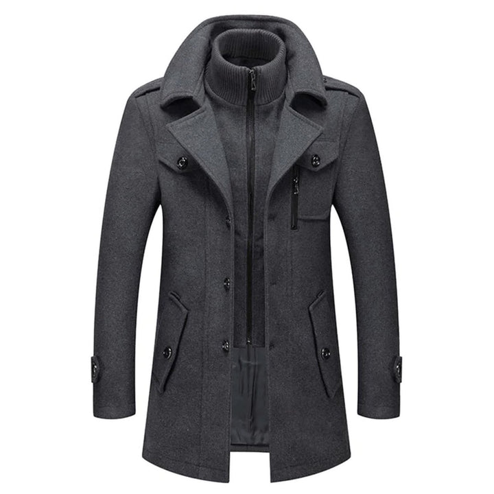 Men's Double-Collar Wool Coat Slim-Fit Winter Overcoat - Grey