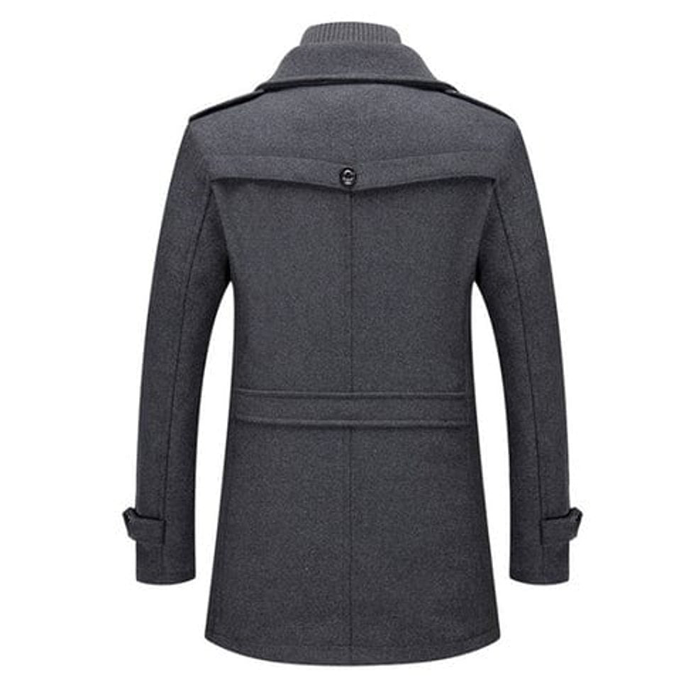 Men's Double-Collar Wool Coat Slim-Fit Winter Overcoat