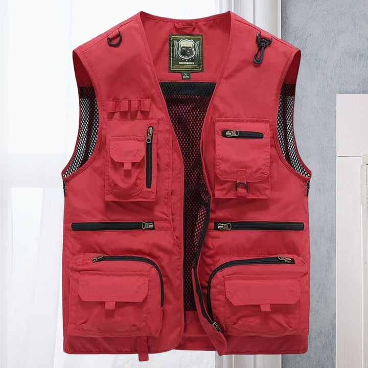 Men's Gilet Multi-Pocket Lightweight Outdoor Fishing Vest - Red