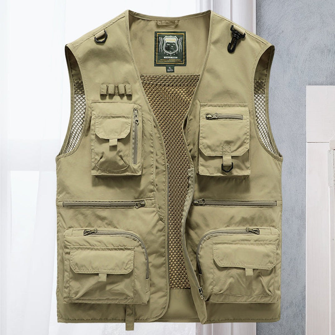 Men's Gilet Multi-Pocket Lightweight Outdoor Fishing Vest - Khaki