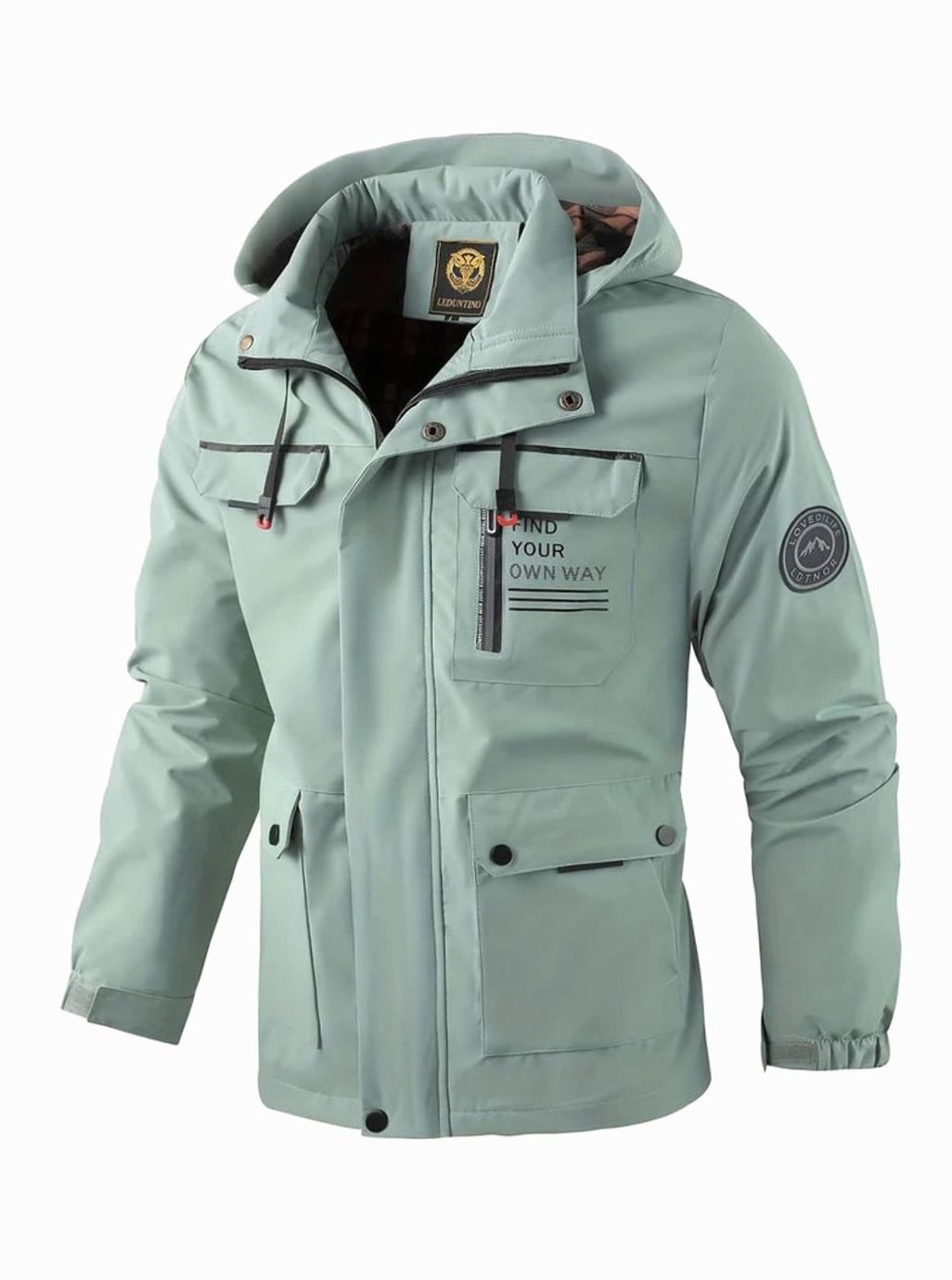 Men's Hooded Waterproof Insulated Winter Jacket Multi-Pocket - Light Green