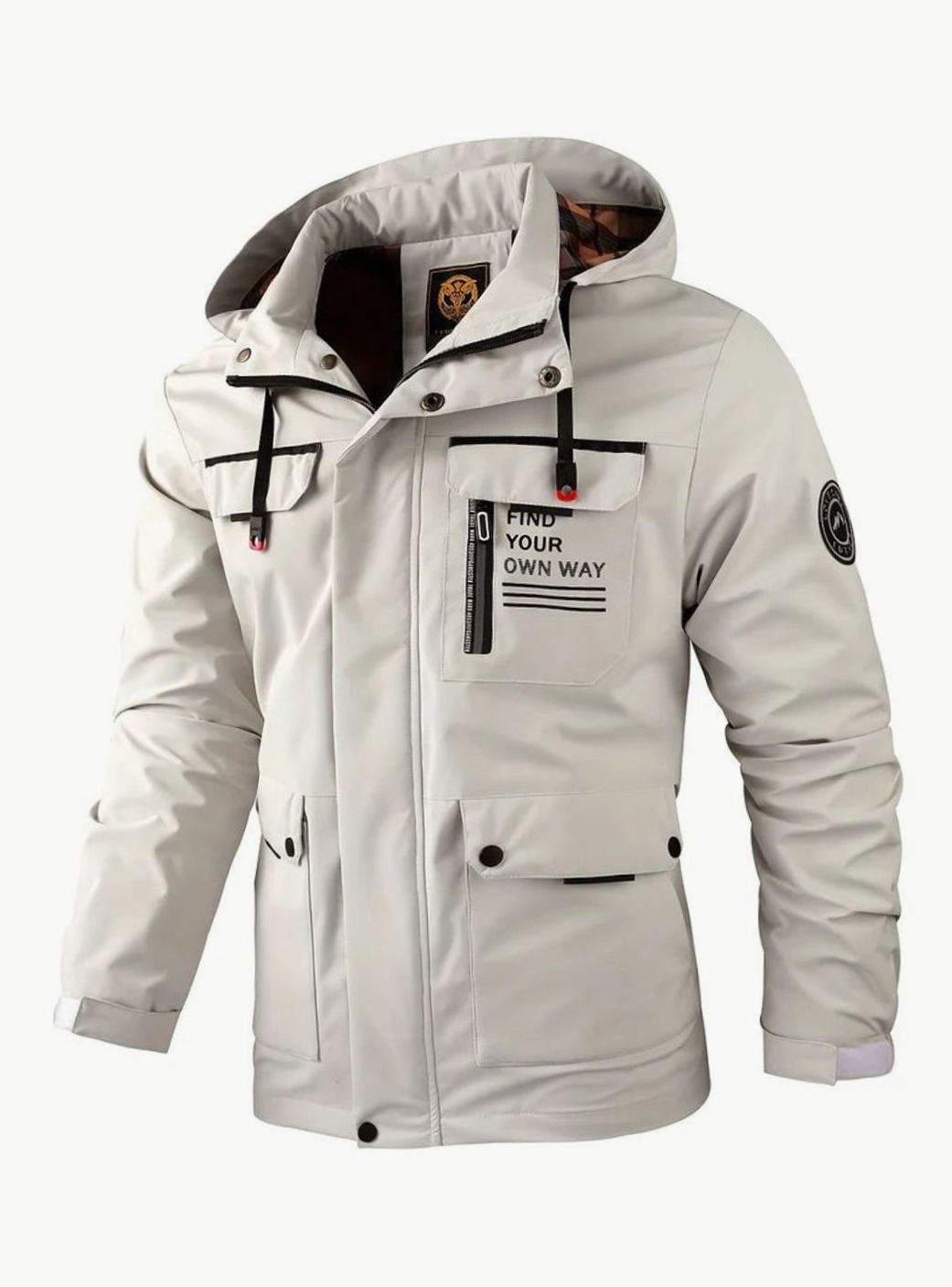 Men's Hooded Waterproof Insulated Winter Jacket Multi-Pocket - White