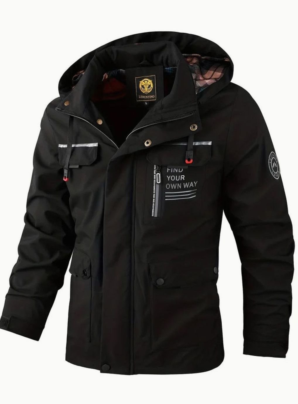 Men's Hooded Waterproof Insulated Winter Jacket Multi-Pocket - Black