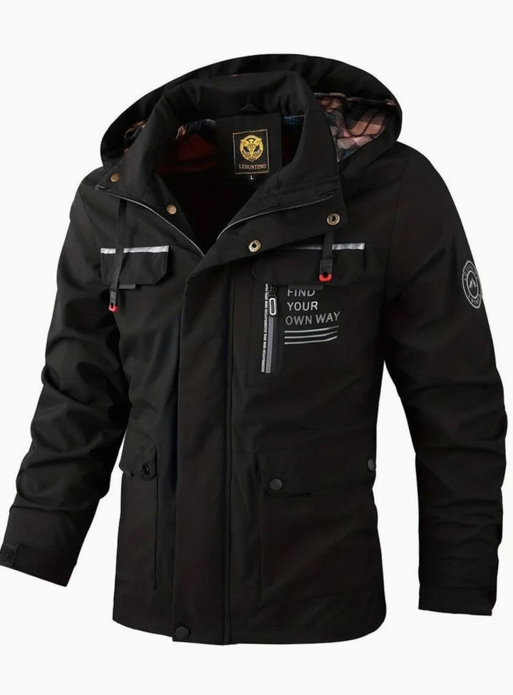 Men's Hooded Waterproof Insulated Winter Jacket Multi-Pocket - Black