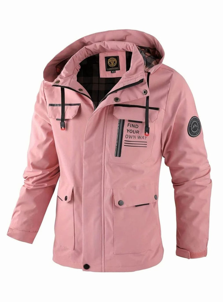 Men's Hooded Waterproof Insulated Winter Jacket Multi-Pocket - Pink