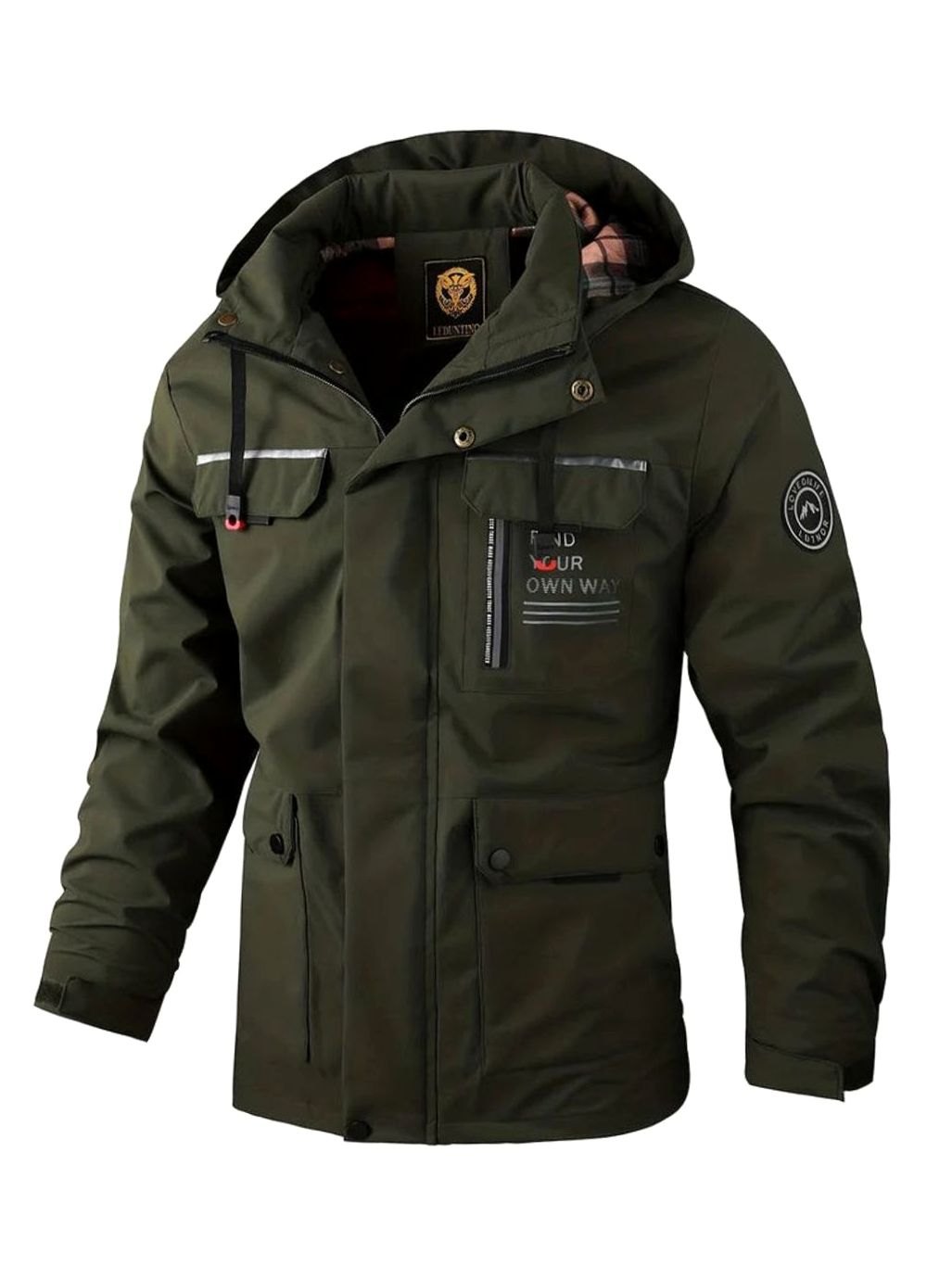 Men's Hooded Waterproof Insulated Winter Jacket Multi-Pocket - Dark Green