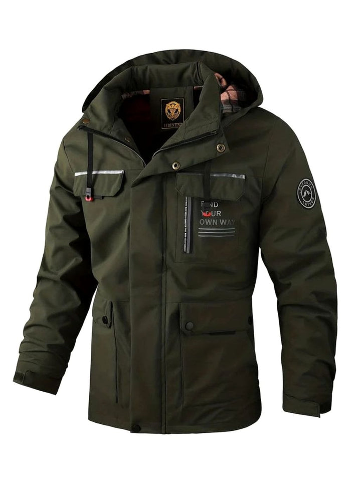 Men's Hooded Waterproof Insulated Winter Jacket Multi-Pocket - Dark Green