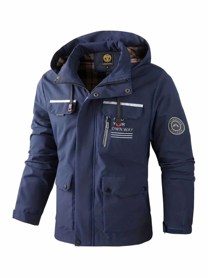 Men's Hooded Waterproof Insulated Winter Jacket Multi-Pocket - Navy Blue