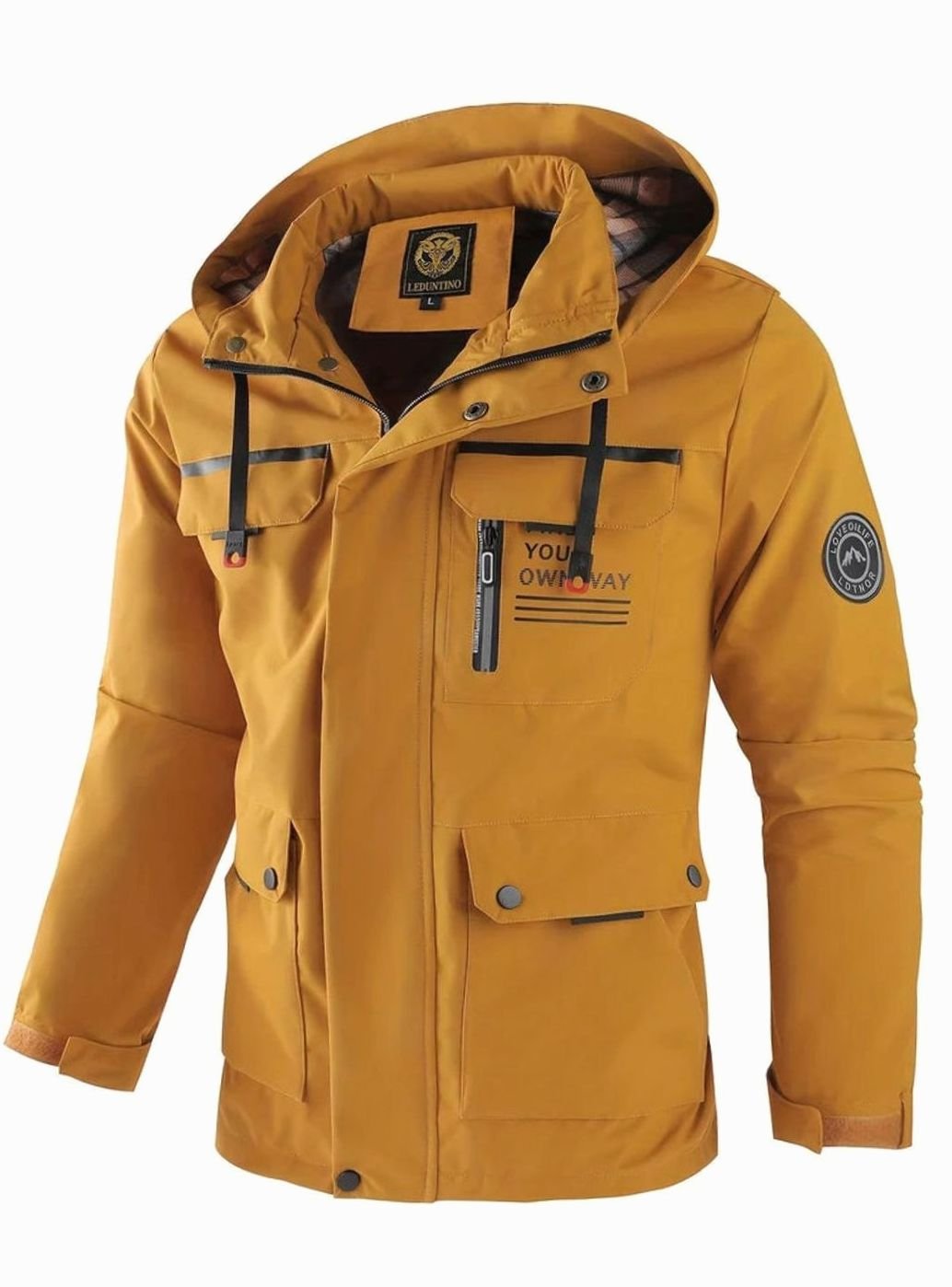 Men's Hooded Waterproof Insulated Winter Jacket Multi-Pocket - Yellow