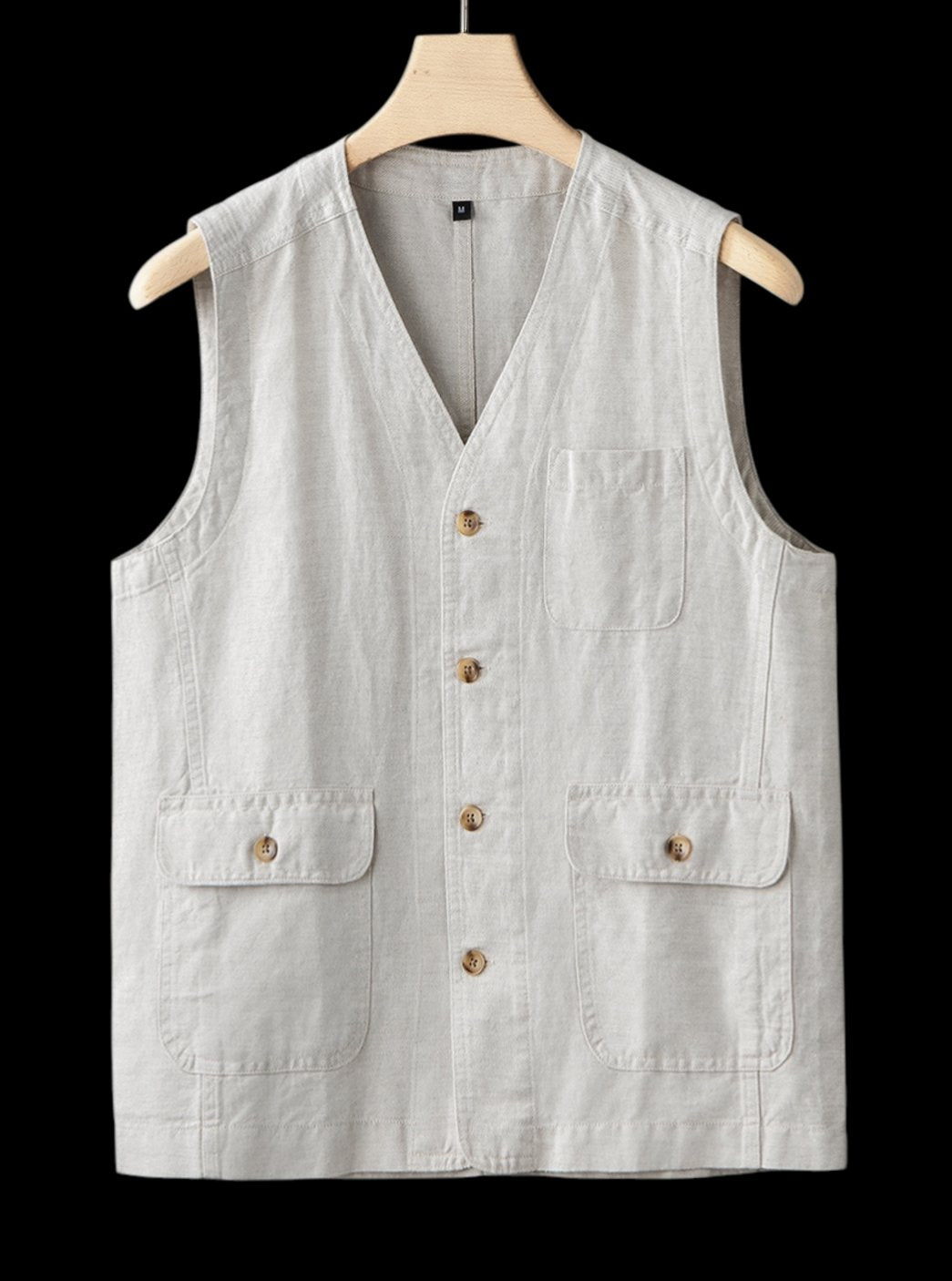 Mens Jumper Linen Sleeveless Button-Front Vest - Ivory Sand