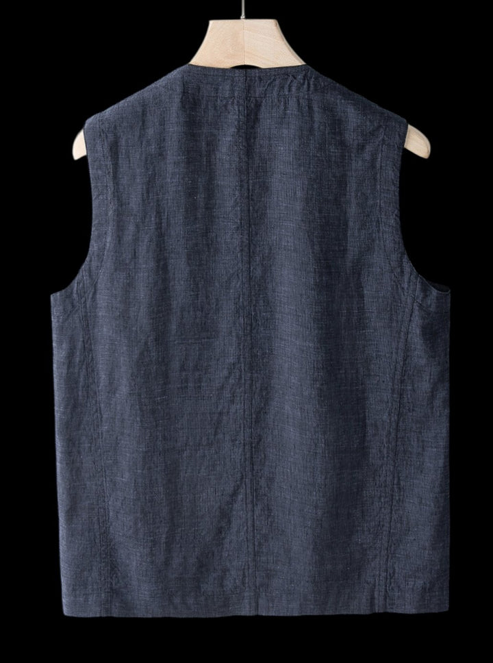 Mens Jumper Linen Sleeveless Button-Front Vest