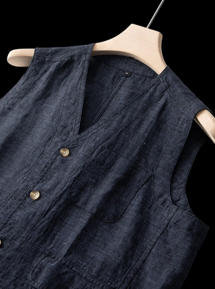 Mens Jumper Linen Sleeveless Button-Front Vest