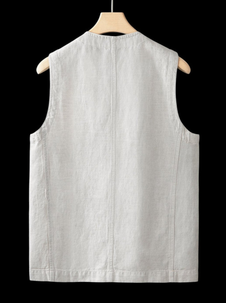 Mens Jumper Linen Sleeveless Button-Front Vest