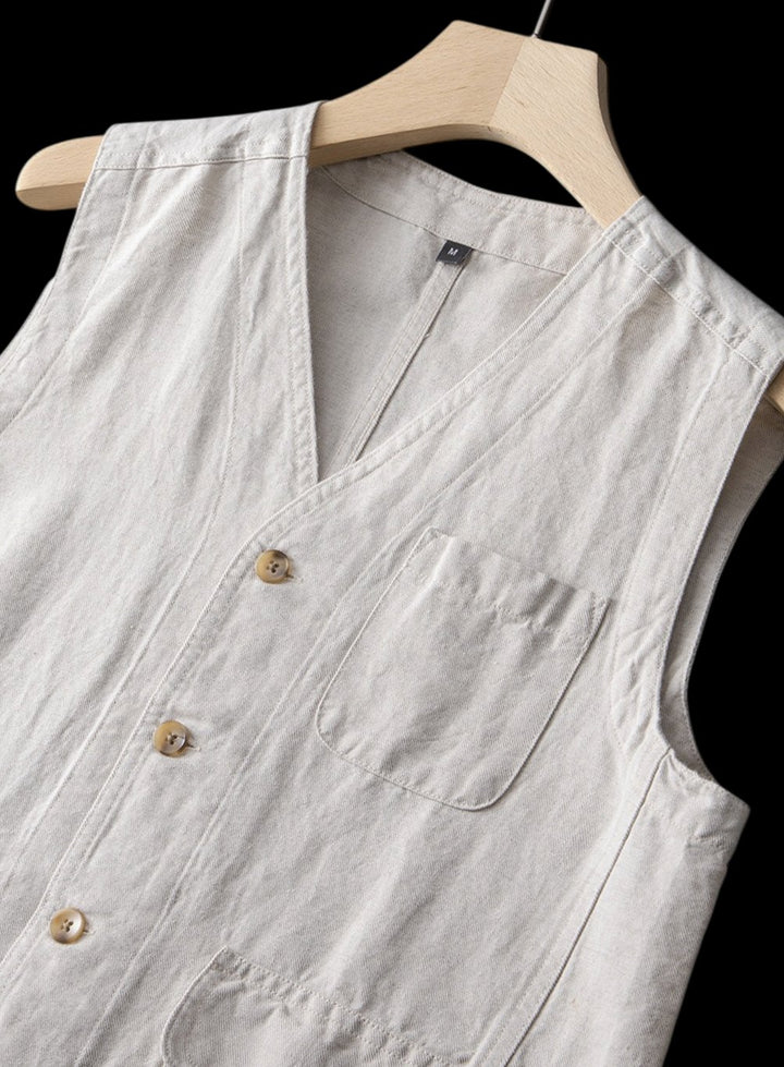Mens Jumper Linen Sleeveless Button-Front Vest